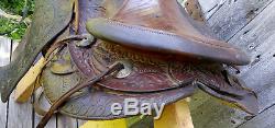 Antique Vintage Tooled Floral Leather Western Horse Tack Saddle with Breast Collar