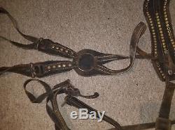 Antique / Vintage studded Draft Horse Leather Harness Tack / Gear Hames Old