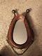 Antique leather and brass horse collar with mirror, rustic vintage home decor