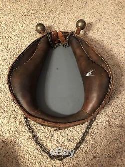 Antique leather and brass horse collar with mirror, rustic vintage home decor