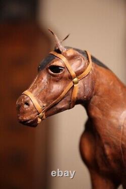 Antique leather horse Equestrian Saddle glass eyes western vintage figurine