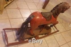 Antique rocking horse 1930s Vintage Wooden Leather