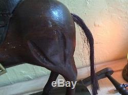 Antique rocking horse 1930s Vintage Wooden Leather Real Hair Brass Stirrups Toy