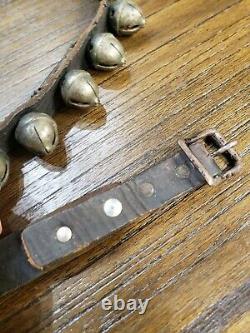 Antique vintage Horse Sleigh Jingle Acorn Bells 91 leather strap 50 bells total