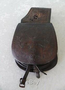 Antique vtg Al Furstnow leather saddle bags hand tooled horse child teen