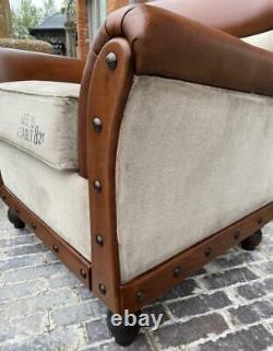 Armchair Brown Leather & Canvas Polo Horse Vintage Retro Club style