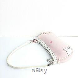 Auth BURBERRY Horse Logos Pouch Shoulder Bag Pink White Vintage From Japan