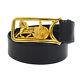 Auth CELINE Horse Carriage Buckle Belt Black Gold Leather Vintage Italy AK25224