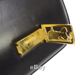 Auth CELINE Horse Carriage Cross Body Shoulder Bag Black Leather Vintage NR10050