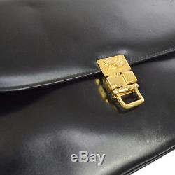 Auth CELINE Horse Carriage Cross Body Shoulder Bag Black Leather Vintage V20402
