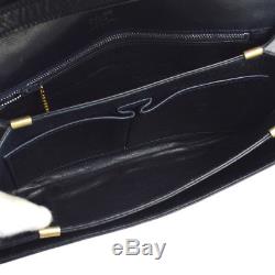 Auth CELINE Horse Carriage Cross Body Shoulder Bag Navy Leather Vintage A37361