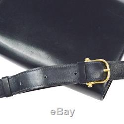 Auth CELINE Horse Carriage Cross Body Shoulder Bag Navy Leather Vintage RK13625