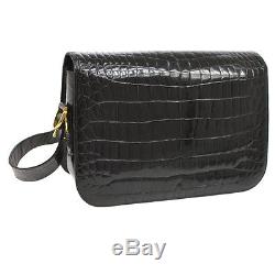 Auth CELINE Horse Carriage Shoulder Bag Black Crocodile Leather Vintage B29956