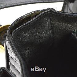 Auth CELINE Horse Carriage Shoulder Bag Black Crocodile Leather Vintage B29956