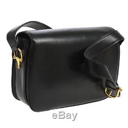 Auth CELINE Horse Carriage Shoulder Bag Black Gold Leather Vintage Italy S05505