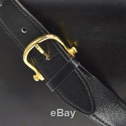 Auth CELINE Horse Carriage Shoulder Bag Black Gold Leather Vintage Italy S05505