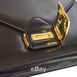Auth CELINE Horse Carriage Shoulder Bag Dark Brown Leather Vintage Italy A40958