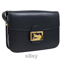 Auth CELINE Horse Carriage Shoulder Bag Navy Gold Leather Vintage Italy S08540