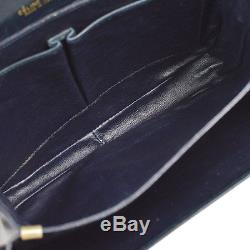 Auth CELINE Horse Carriage Shoulder Bag Navy Gray Canvas Leather Vintage 801872