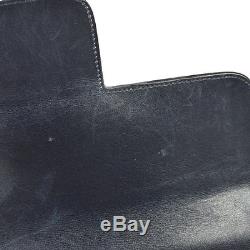Auth CELINE Horse Carriage Shoulder Bag Navy Gray Canvas Leather Vintage 801872