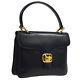 Auth CELINE Logos Horse Carriage Hand Bag Navy Leather Vintage Italy YG01853