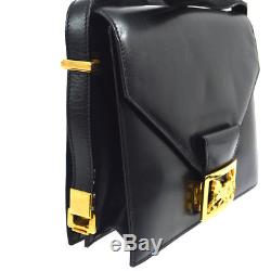 Auth CELINE Logos Horse Carriage Shoulder Bag Black Leather Vintage Italy G03303