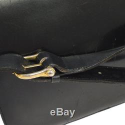 Auth CELINE Logos Horse Carriage Shoulder Bag Black Leather Vintage Italy O01535