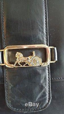 Auth CELINE Logos Horse Carriage Shoulder Bag Leather Vintage Italy