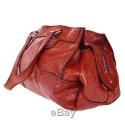 Auth CELINE Logos Horse Carriage Tote Shoulder Bag Leather Red Vintage 02C947
