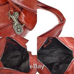 Auth CELINE Logos Horse Carriage Tote Shoulder Bag Leather Red Vintage 02C947