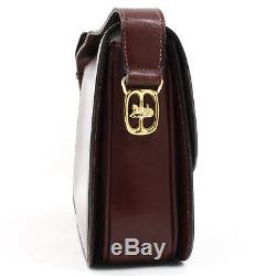 Auth CELINE Shoulder Bag Leather Horse Bordeaux Vintage #5578