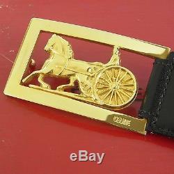 Auth CELINE Vintage Horse Carriage Leather Belt Sz 95 UNUSED F/S 21370eSaM