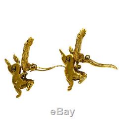 Auth CHANEL CC Horse Earrings Clip-On Gold-Tone France Leather Vintage 05B667