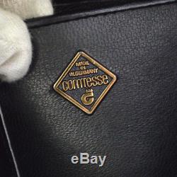 Auth COMTESSE Logos Hand Bag Black Horse Hair Leather W. Germany Vintage V23318