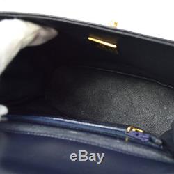 Auth COMTESSE Logos Hand Bag Navy Horse Hair Leather Germany Vintage RK13585