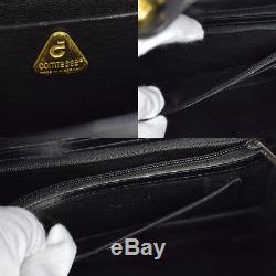 Auth COMTESSE Shoulder Bag Horse Hair Leather Black Gold Germany Vintage 01D469