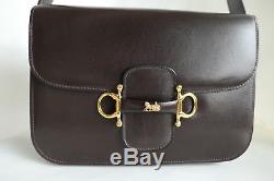 Auth Celine Box Horse Carriage Logo Made In Italy Brown Shoulder Bag Vintage