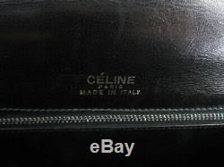 Auth Celine Vintage Black Leather Horse Carriage Horse Bit Shoulder Bag Ey631