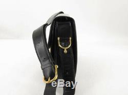 Auth Celine Vintage Black Leather Horse Carriage Shoulder Bag Ey590