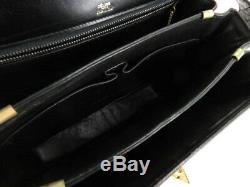 Auth Celine Vintage Black Leather Horse Carriage Shoulder Bag Ey590