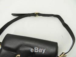Auth Celine Vintage Black Leather Horse Carriage Shoulder Bag Ey698