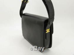Auth Celine Vintage Black Leather Horse Carriage Shoulder Bag Ey794
