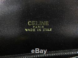 Auth Celine Vintage Black Leather Horse Carriage Shoulder Bag Ey794
