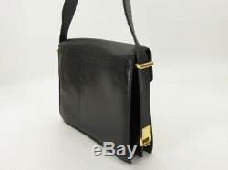 Auth Celine Vintage Black Leather Horse Carriage Shoulder Bag Ey888