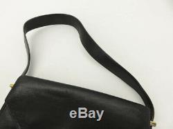 Auth Celine Vintage Black Leather Horse Carriage Shoulder Bag Ey888