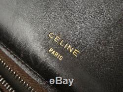 Auth Celine Vintage Brown Canvas Leather Horse Carriage Shoulder Bag Ey121