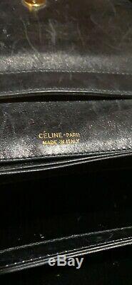 Auth Celine Vintage Horse Carriage Black Leather Shoulder Bag