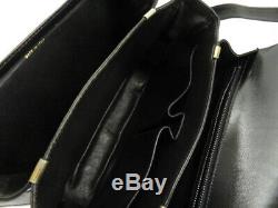 Auth Celine Vintage Horse Carriage Black Leather Shoulder Bag Ey320