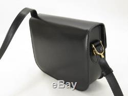 Auth Celine Vintage Horse Carriage Black Leather Shoulder Bag Ey350
