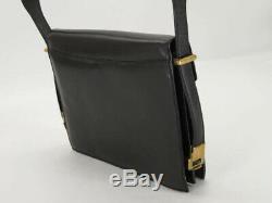 Auth Celine Vintage Horse Carriage Black Leather Shoulder Bag Ey606
